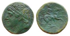 Ancient Coins - SICILY, Syracuse. Hieron II. 275-215 BC. Æ (27mm, 15,6g, ). Struck circa 230 or 218-215 BC. Diademed head left / Horseman riding right, holding couched spear in right arm