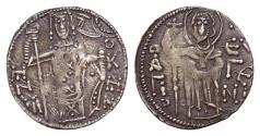 Ancient Coins - Manuel I Comnenus. Emperor of Trebizond, 1238-1263. AR Asper (23mm, 2.9 g). Nimbate figure of St. Eugenius standing, holding long cross; four pellets on and around cross, one above