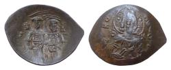 Ancient Coins - Alexius III Angelus-Comnenus BI 24mm 1,6g Aspron Trachy. Constantinople, struck AD 1195-1197. Facing bust of Christ Emmanuel; IC - XC across fields / Alexius and St. Constantine