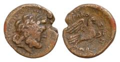 Ancient Coins - Sicily, Syracuse Æ 20mm.5,5g Fifth Democracy or Roman rule, circa 214-212 or 205-200 BC. Laureate head of Zeus to right eagle standing to right on thunderbolt.