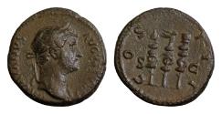 Ancient Coins - Hadrian Æ Semis or Quadrans. 17mm 2,93g Rome, AD 125-128. HADRIANVS AVGVSTVS PP. Laureate, draped and cuirassed bust right / COS III - SC Aquila between two standards.