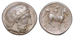 Ancient Coins - Pannonia AR 24mm 14,24g  Tetradrachm Imitation of Philip II of Macedon. Circa 3rd - 2nd century BC. An attractive specimen. Bearded head of Zeus right/ Horse with rider to right