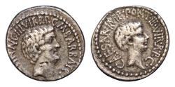 Ancient Coins - Marc Antony and Octavian, as Imperators and Triumvirs (43-33 BC), with Marcus Barbatius Pollio, as Quaestor Pro Praetore. AR denarius (18,5mm, 3.78gm, ).  Ephesus, 41 BC.