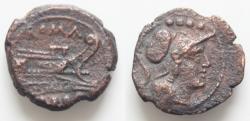 Ancient Coins - ANONYMOUS.  (After 211 BC). Rome. Helmeted head of Minerva right; four pellets (mark of value) above. Prow right; four pellets (mark of value) below.