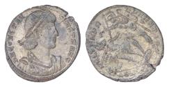 Ancient Coins - Constantius II Silvered Æ24mm 5,2g  Maiorina. Constantinople, AD 348-351. D N CONSTANTIVS P F AVG, pearl-diademed, draped and cuirassed bust right / FEL TEMP REPARATIO,
