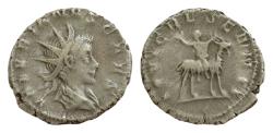 Ancient Coins - Valerian II, as Caesar, AR21mm 3,8g Antoninianus. Viminacium, 256/7. Radiate and draped bust r. / Youthful Jupiter, with head l. and r. hand raised, riding goat r.