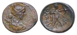 Ancient Coins - THRACE. Thasos. AE20mm 7,7g.  (2nd-1st centuries BC). Diademed and draped bust of Artemis ,Herakles standing right, wearing lion skin and drawing bow