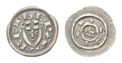 World Coins - HUNGARY Bela II 1131-1141 AR Denar 11mm 0,4g REX BELA Crowned facing head Cross