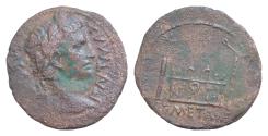 Ancient Coins - Augustus. 27 BC-AD 14. Æ As (25mm, 9 g, ). Lugdunum (Lyon) mint. Struck 10-7(?) BC. Laureate head right / Front elevation of the Altar of Lugdunum,
