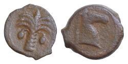 Ancient Coins - Zeugitania, Carthage; Sicilian mint, c. late 4th - early 3rd cent. BC, AE 18mm 5,6g .Palm tree with two bunches of dates.  Horse's head and neck r. .