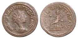 Ancient Coins - Quietus Billon 21mm 4g  Antoninianus. Samosata. AD 260-261. Radiate and draped bust right, seen from behind / Indulgentia left on throne, holding patera and sceptre