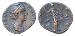 Ancient Coins - Diva Faustina I (wife of A. Pius) Æ25mm 13g  Dupondius/As. Rome, AD 141. DIVA FAVSTINA, draped bust to right / AVGVSTA, Ceres standing to left, holding torch and corn-ears; S-C acr