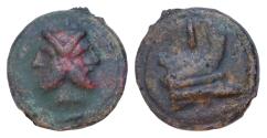 Ancient Coins - Anonymous. Circa 225-217 BC. Æ Aes Grave As (64mm, 251,64g, 12h). Prow right, libral cast series. Rome mint. Head of bearded Janus (mark of value) below; all on a raised disk Prow