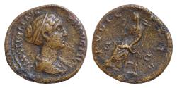 Ancient Coins - Antoninus Pius (138-161 AD) for Faustina Filia. AE Dupondius 26mm, 12,3g Rome, c. 147-150 AD.  FAVSTINAE AVG PII AVG FIL, Draped bust to right. PVDICITIA / S C, Pudicitia,