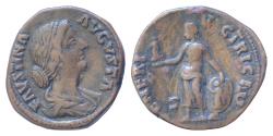 Ancient Coins - Faustina Minor (Marcus Aurelius, 161-180), Sestertius, Rome, AD 161-175, AE 31mm 29,65g  FAVSTINA - AVGVSTA, draped bust r., hair knotted behind,  VENERI - VICTRICI, Venus