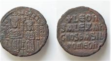 Ancient Coins - Leo VI the Wise, with Alexander. 886-912. Æ Follis (25mm, 8,4g, ). Constantinople mint.