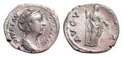 Ancient Coins - Diva Faustina. Denarius after 141, AR 18 mm, 2,86 g. DIVA FAV – STINA Draped bust r. Rev. AVGV – STA Ceres, diademed and veiled, standing l., holding corn-ears and torch