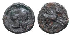 Ancient Coins - SICILY. Entella. Campanian mercenaries, circa 342-339 BC. AE Bronze, 20 mm, 5,5g, . Campanian helmet to right. Rev. Pegasos flying to right; below, dolphin.