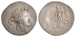 Ancient Coins - Thasos, Tetradrachm, Thrace, 149-90 BC,16.g, Diameter: 35mm. Obverse features the head of Dionysus facing right, adorned with a mitre and wreathed with ivy,