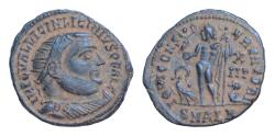 Ancient Coins - Licinius I Æ 18mm 3g  Alexandria, AD 317-320. IMP C VAL LICIN LICINIVS P F AVG, radiate, draped and cuirassed bust right / IOVI CONSERVATORI, Jupiter