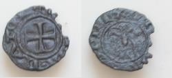 World Coins - Italy, Sicily, Messina. Enrico VI and Costanza (1191-1197). BI 1/4 Denaro (13mm, 0.46g). Eagle facing, head l. R/ Cross.
