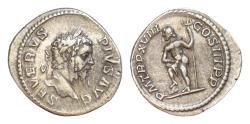 Ancient Coins - Septimius Severus AR 19mm 3,2g Denarius. Rome, 210. Laureate head r. / Neptune standing l., foot on prow, holding trident. RIC 234; RSC 543.