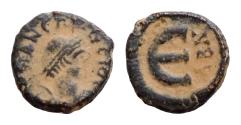 Ancient Coins - Anastasius I. 491-518. Æ Pentanummim (13mm, 2,2g,). Antioch mint. Diademed, draped, and cuirassed bust right / Large E; AΓN upwards to right. DOC 49c; SB 53.