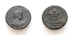 Ancient Coins - Crispus, Caesar, 316-326. Follis 18mm, 2.7g, Lugdunum, 322-323. CRISPVS NOB CAESS Laurate and cuirassed bust of Crispus to right, holding spear over right shoulder.