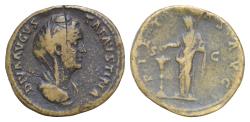 Ancient Coins - Diva Faustina Senior, died 140/1. Sestertius (33mm, 23.26 g), Rome. DIVA AVGVSTA FAVSTINA Diademed and draped bust of Diva Faustina to right. Rev. PIETAS AVG Pietas, veiled, standi