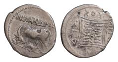 Ancient Coins - Illyria, Dyrrhachion. Ca. 250-200 B.C. AR drachm 18 mm, 3.1g,  Cow standing right with suckling calf; Nike flying right above