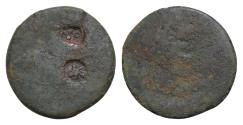 Ancient Coins - SICILY.  AE AS Uncertain  AE 25mm. 9g coin Very  Fine. Uncertain host coin. two  Countermark