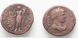 Ancient Coins - Caracalla (198-217). Troas, Alexandria. Æ (23mm, 6,7g, ). Laureate, draped and cuirassed bust r. R/ Genius standing l., holding cornucopia and statue of Apollo.