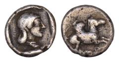 Ancient Coins - Corinthia, Corinth. Drachm 500-450, AR 13,5mm 2.78 g. Pegasus flying r. Diademed head of Aphrodite r., wearing pearl necklace; all within incuse square