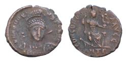 Ancient Coins - Honorius. A.D. 393-423. AE centenionalis (16,5mm, 2.4g, ). Antioch mint, struck A.D. 402. D N HONORIVS P F AVG, bust of Honorius 3/4 facing to right helmet and cuirass