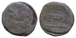 Ancient Coins - Balbus. 169-158 BC. Æ As (31mm, 21,7 g, ). Rome mint. Laureate head of bearded Janus; I (mark of value) above / Prow of galley right; B(AL) above, I (mark of value) to right.