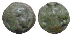 Ancient Coins - Sicily, Selinos, c. 450-440 BC. Cast Æ Hexas (20mm, 9g). Youthful head of river-god Selinos r. R/ Selinon leaf; two pellets flanking.