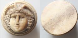 Ancient Coins - Roman bone tessera. Gorgoneion facing bust of Medusa 2nd-3rd century AD 33mm 14,4g