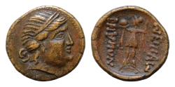 Ancient Coins - Thrace, Mesembria Æ 19mm. 5g Circa 175-115 BC. Diademed female head to right / Athena Promachos to left, between MEΣAM BPIANΩΝ downward to each side, crested helmet in inner left f