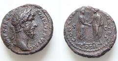 Ancient Coins - Lucius Verus (161-169), As, Rome, AD 161-162; AE 25,5mm 11,8g.  IMP CAES L AVREL - VERVS AVG, laureate head r., Rv. CONCORD [AVGVSTO]R TR P II, Lucius Verus and Marcus Aurelius