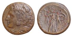 Ancient Coins - SICILY, Syracuse. Pyrrhos. 278-276 BC. Æ 22mm, 10,8g  Head of Herakles !, wearing lion-skin; laurel-spray behind / Athena Promachos