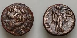 Ancient Coins - SICILY, Syracuse. Pyrrhos. 278-276 BC. Æ (21mm, 7g, ). Head of Herakles left, wearing lion-skin / Athena Promachos advancing right, holding thunderbolt and shield