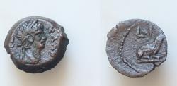 Ancient Coins - EGYPT, Alexandria. Claudius. AD 41-54. Æ Dichalkon 16mm, 2.4 ,  Dated RY 11 (AD 50/1). Laureate head right / Frog seated right on ground line; LI