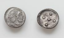 Ancient Coins - Sicily, Pentonkion,Syracuse, Deinomenid Dinasty (485-466), c. 489-475 BC, AR. Head of Arethusa r., wearing perl-diadem, Rv. Five pellets.