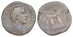 Ancient Coins - Divus Antoninus Pius Æ Sestertius. Rome, AD 161. DIVVS ANTONINVS, bare head right / DIVO PIO, square altar; S-C across fields