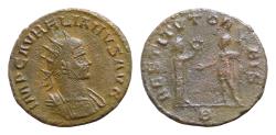Ancient Coins - Aurelian AD 270-275. Cyzicus Antoninianus Æ silvered 20mm. 4g. IMP C AVRELIANVS AVG, radiate, cuirassed bust right / RESTITVT ORBIS