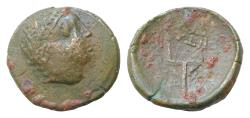 Ancient Coins - CELTIC, Lower Danube. Uncertain tribe . 2nd-1st centuries BC. Æ 24mm 9g Imitating anonymous issue from the time of Philip V or Perseus. Head of river-god Strymon right,