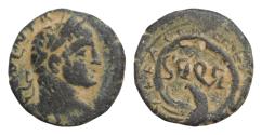 Ancient Coins - JUDAEA, Caesaraea Maritima. Severus Alexander. AD 222-235. Æ 19mm (3,65g, ). Laureate head right / Eagle displayed, head left, supporting wreath with SPQR in center