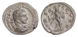 Ancient Coins - Elagabalus AD 218-222. Rome Denar AR 18,5mm., 2,3g. IMP CAES M AVR ANTONINVS AVG, laureate, draped and cuirassed bust right / MARS VICTOR, Mars advancing right, holding spear
