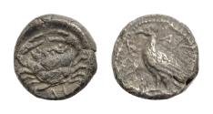 Ancient Coins - Sicily, Akragas  AR 8,5mm 0,45g  Litra. Circa 470-450 BC. Sea eagle Crab  Good very Fine
