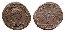 Ancient Coins - PROBUS. Antoninian. Silvered AE20mm 3,8g  280 AD Antioch. Probus right standing holding scepter and receiving Victoria with laurel wreath on Jupiter